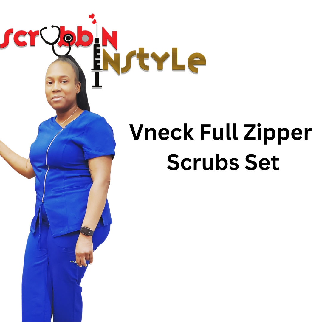 Vneck Full Zipper Scrubs Set